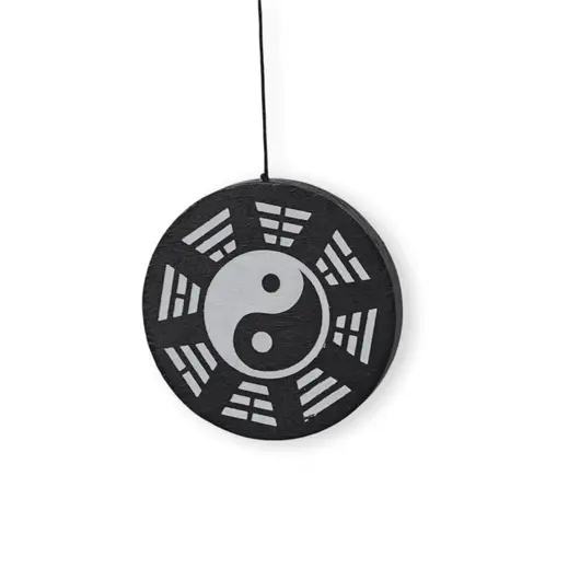 Clopotei de vant argintii, 5 tuburi cu simbolul Ying Yang, 65cm, imagine 3