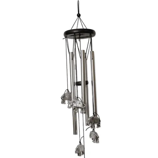 Clopotei de vant argintii, 5 tuburi si elefanti, 60cm, imagine 2