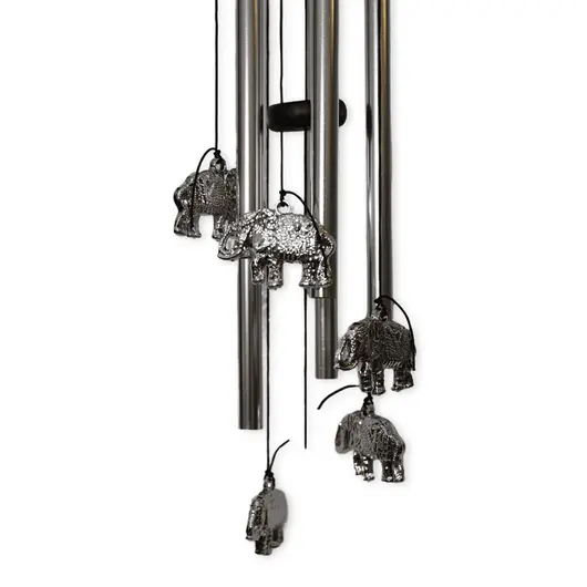 Clopotei de vant argintii, 5 tuburi si elefanti, 60cm, imagine 3