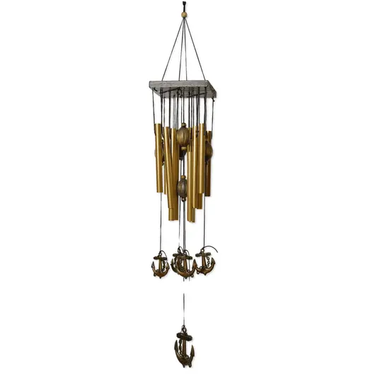 Clopotei de vant aurii, 12 tuburi si ancora, 65cm