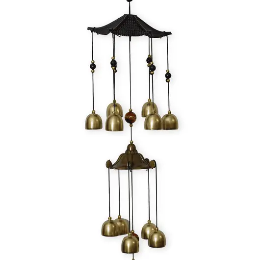 Clopotei de vant aurii, 14 ramuri cu elefanti, 85cm, imagine 2