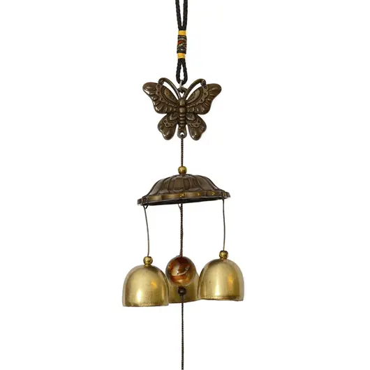 Clopotei de vant aurii, 3 ramuri si fluture, 50cm, imagine 2