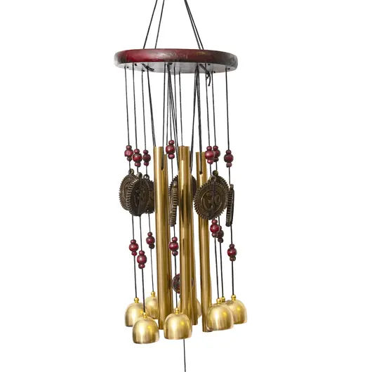 Clopotei de vant aurii, 8 ramuri si 5 tuburi cu simbolul OM si fluture, 75cm, imagine 2