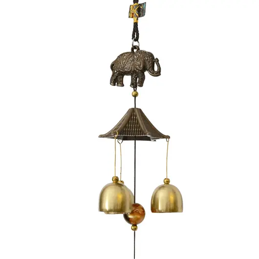 Clopotei de vant aurii, 9 ramuri si elefanti, 80cm, imagine 2