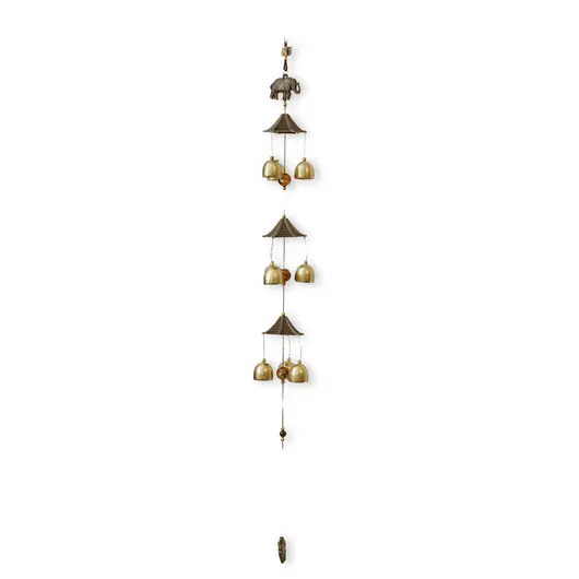 Clopotei de vant aurii, 9 ramuri si elefanti, 80cm