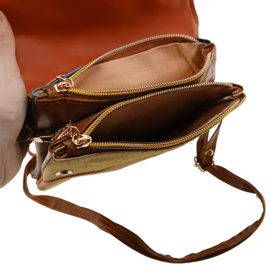Geanta piele artificiala benzi si flori colorate - 19cm x 17cm, imagine 3
