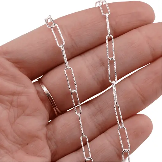 Lant argint 925 rodiat, model agrafa texturata - 44,5cm, imagine 5