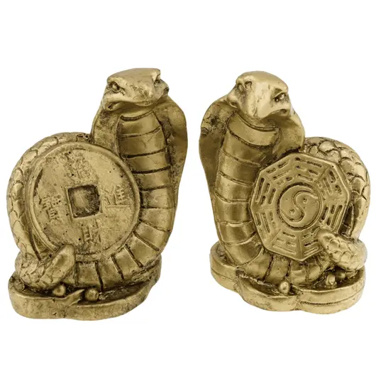 Set statuete Feng Shui Sarpe incolacit pe moneda si dharma - 5,5cm