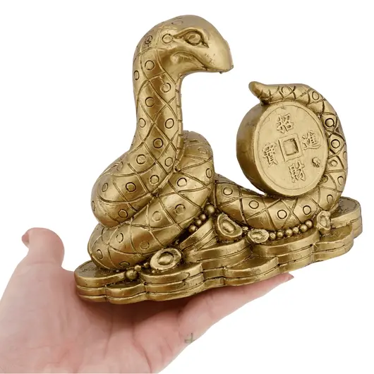 Statueta Feng Shui Sarpe incolacit cu moneda in coada - 11,5cm, imagine 3