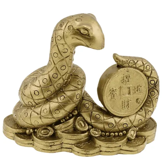 Statueta Feng Shui Sarpe incolacit cu moneda in coada - 11,5cm