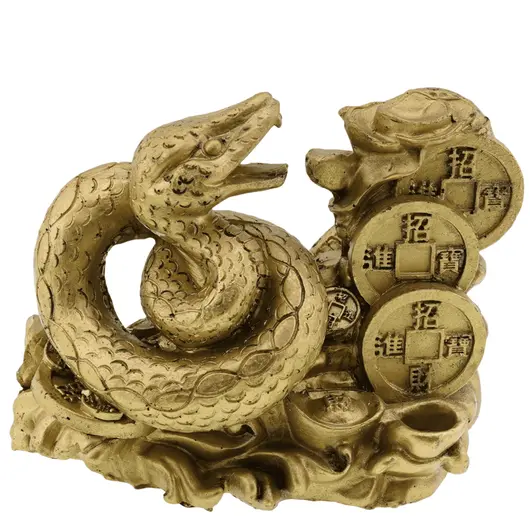 Statueta Feng Shui Sarpe incolacit cu trei monede chinezesti - 10cm