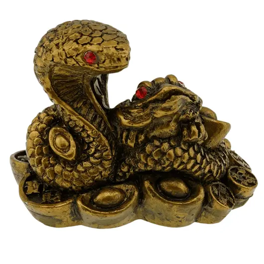 Statueta Feng Shui Sarpe si Broasca raioasa pe suport din pepite - 5,5cm