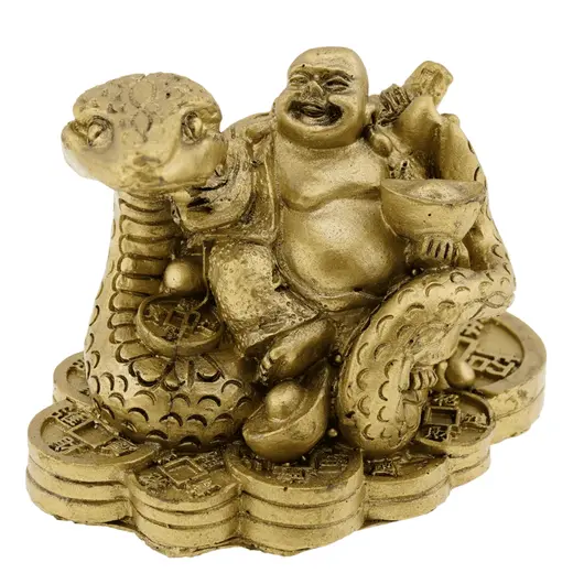Statueta Feng Shui Sarpe si Buddha vesel pe suport din monede chinezesti - 6cm, imagine 2