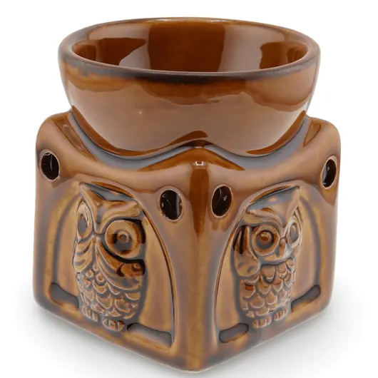 Vas aromaterapie din ceramica, Bufnita maro - 9cm, imagine 3