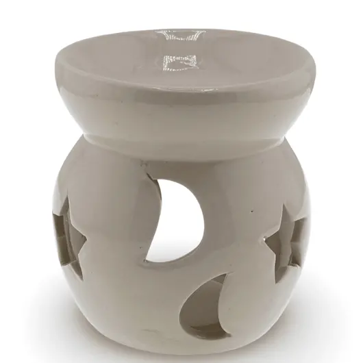Vas aromaterapie din ceramica model celest rotund, bej - 7,5cm