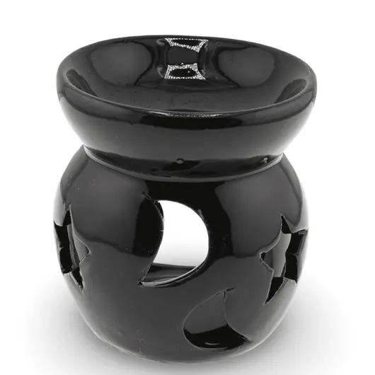 Vas aromaterapie din ceramica model celest rotund, negru - 7,5cm