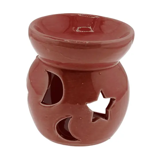 Vas aromaterapie din ceramica model celest rotund, rosu - 7,5cm