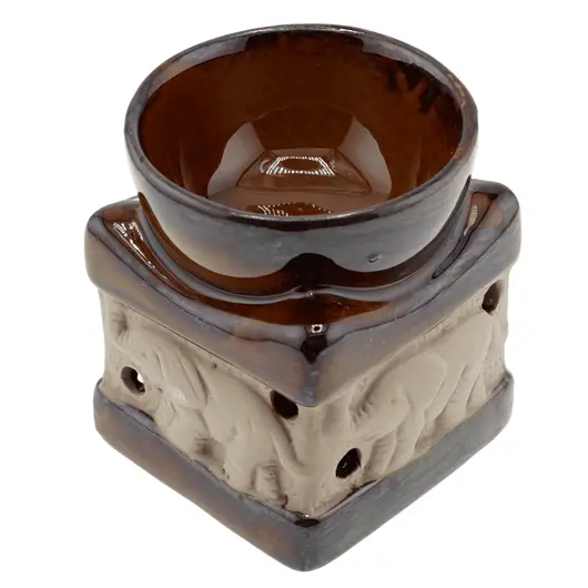 Vas aromaterapie din ceramica model elefant mat bej, maro - 8cm, imagine 3