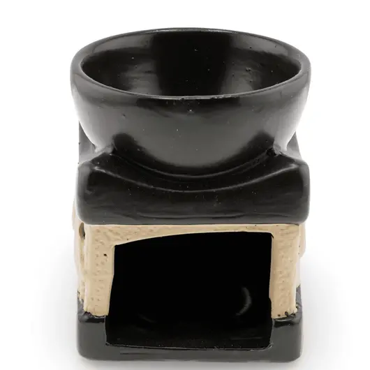 Vas aromaterapie din ceramica model elefant mat bej, negru - 8cm, imagine 2