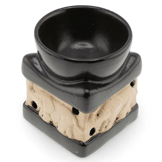 Vas aromaterapie din ceramica model elefant mat bej, negru - 8cm, imagine 3