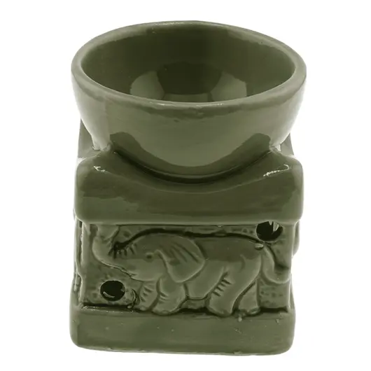 Vas aromaterapie din ceramica model elefant, verde inchis - 8cm
