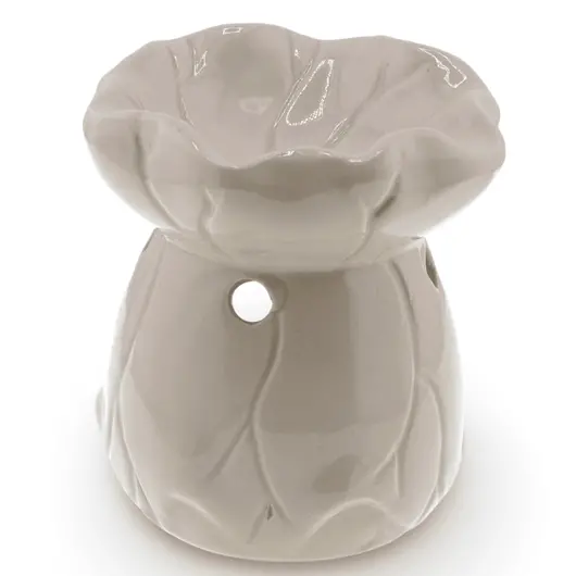 Vas aromaterapie din ceramica model frunza, bej - 8,5cm