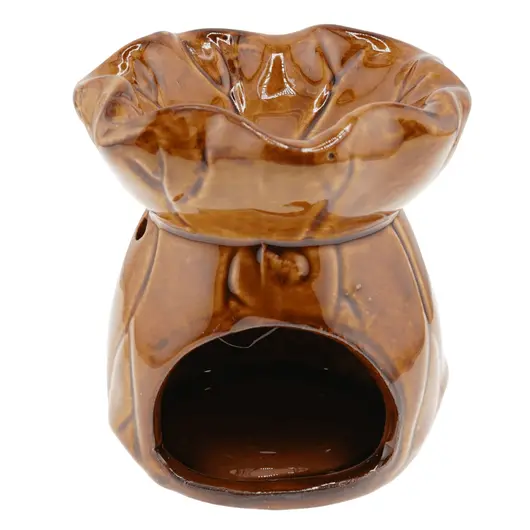 Vas aromaterapie din ceramica model frunza, maro - 8,5cm, imagine 2