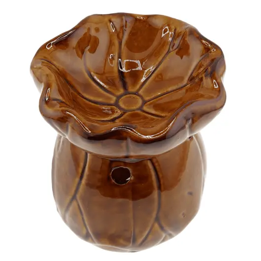 Vas aromaterapie din ceramica model frunza, maro - 8,5cm, imagine 3