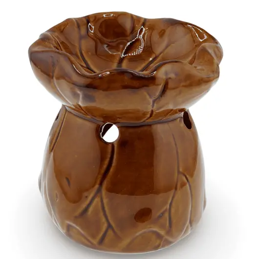 Vas aromaterapie din ceramica model frunza, maro - 8,5cm
