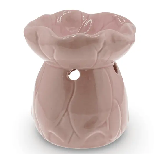 Vas aromaterapie din ceramica model frunza, roz - 8,5cm