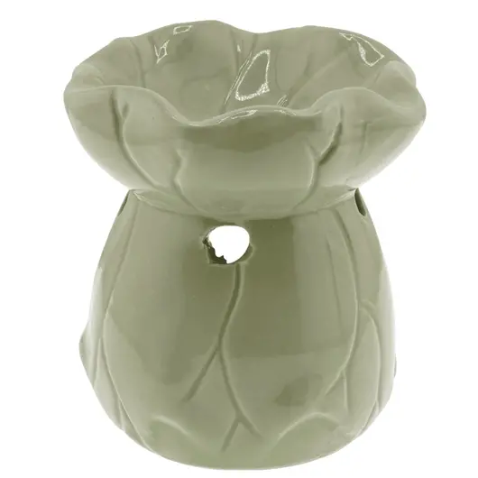 Vas aromaterapie din ceramica model frunza, verde deschis - 8,5cm