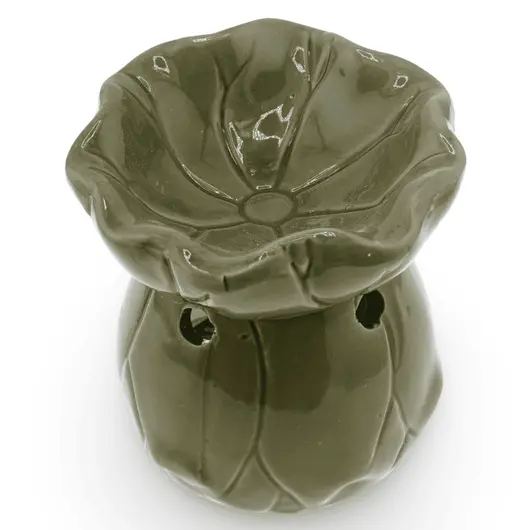 Vas aromaterapie din ceramica model frunza, verde inchis - 8,5cm, imagine 3