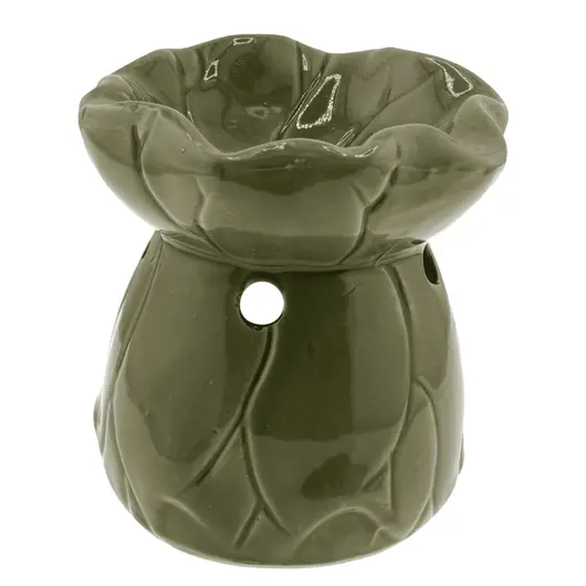 Vas aromaterapie din ceramica model frunza, verde inchis - 8,5cm