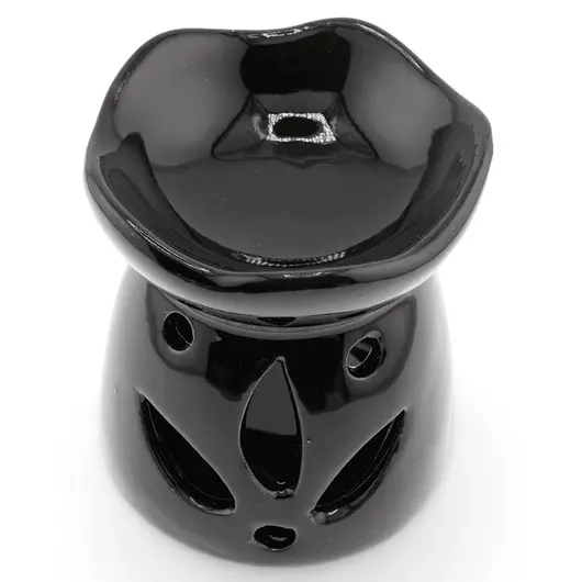 Vas aromaterapie din ceramica model petale cu baza rotunda, negru - 7,5cm, imagine 3