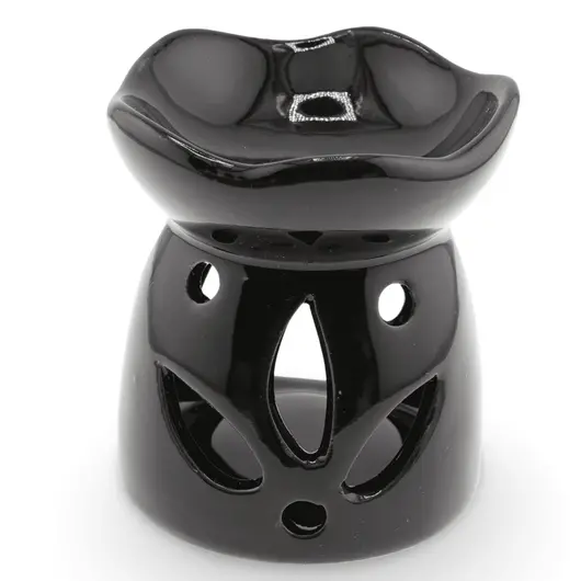 Vas aromaterapie din ceramica model petale cu baza rotunda, negru - 7,5cm