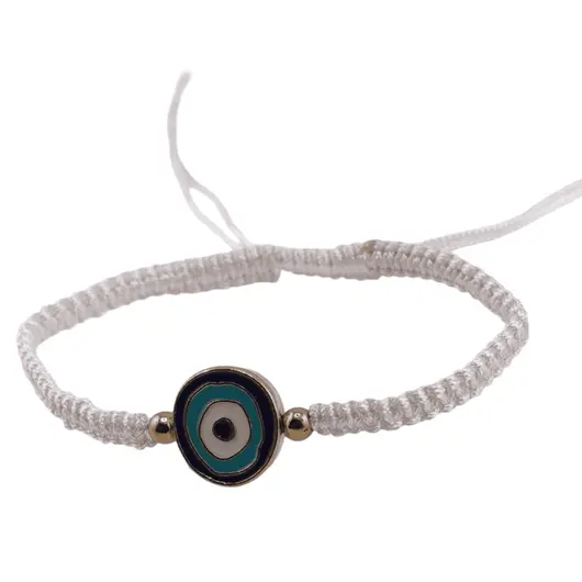 Bratara reglabila cu snur alb si Ochi protector, 19mm, imagine 2