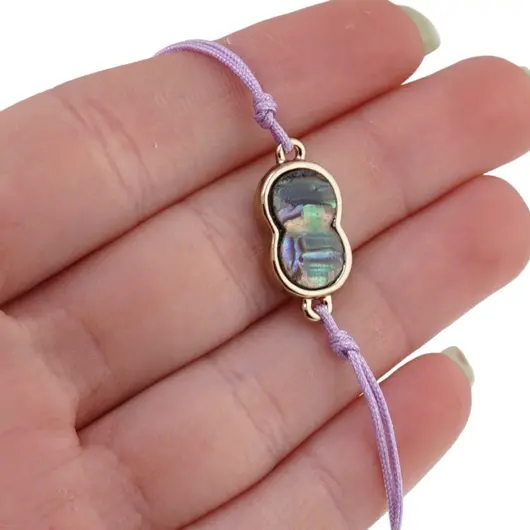 Bratara reglabila cu snur lila si scoica abalone in montura, 14mm, imagine 3