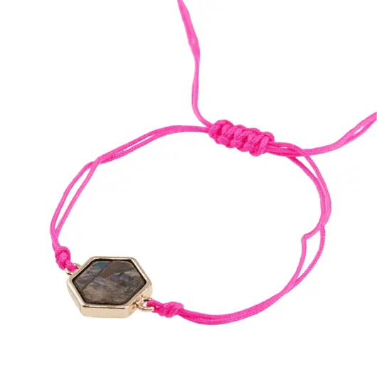 Bratara reglabila cu snur magenta si scoica abalone in montura hexagonala, 13mm, imagine 2