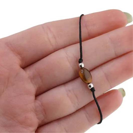 Bratara reglabila cu snur negru Ochi de tigru, 8mm, imagine 3