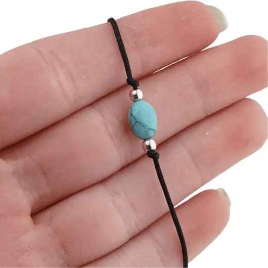 Bratara reglabila cu snur negru Turcoaz, 8mm, imagine 2