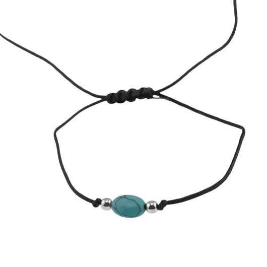 Bratara reglabila cu snur negru Turcoaz, 8mm