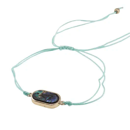 Bratara reglabila cu snur turcoaz si scoica abalone in montura ovala, 17mm, imagine 2