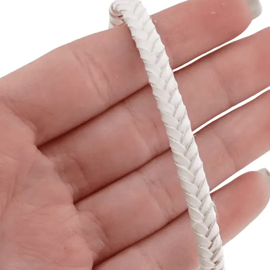 Bratara reglabila din piele artificiala impletita, alb, imagine 3
