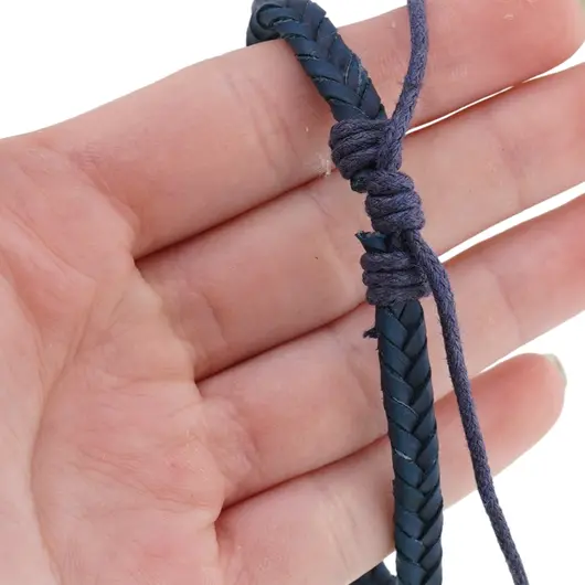 Bratara reglabila din piele artificiala impletita, albastru, imagine 4