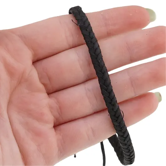 Bratara reglabila din piele artificiala impletita, negru, imagine 3