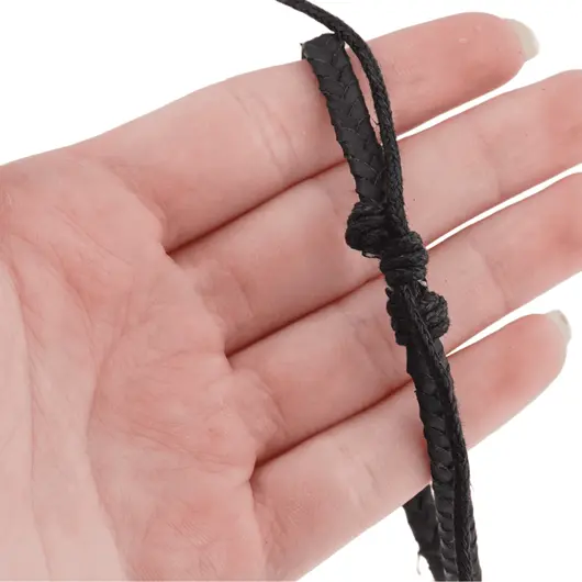 Bratara reglabila din piele artificiala impletita, negru, imagine 4