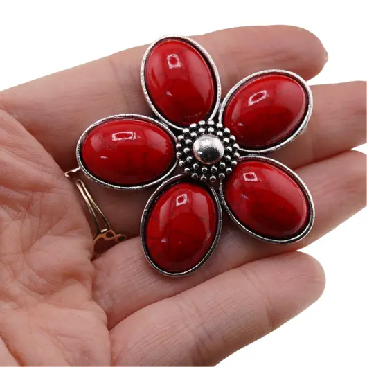 Brosa floare cu coral rosu 48mm, imagine 4