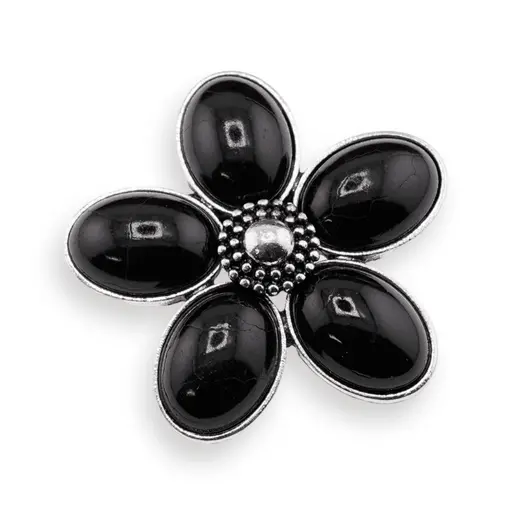 Brosa floare cu onix negru 48mm