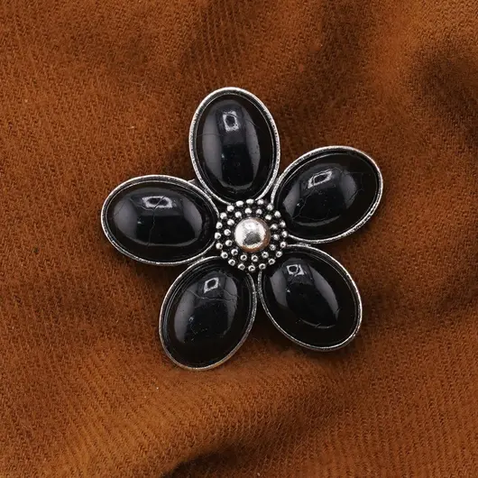 Brosa floare cu onix negru 48mm, imagine 3