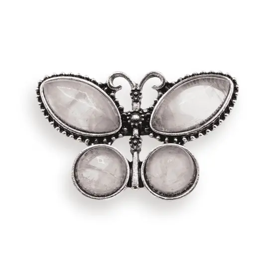 Brosa fluture cu Cuart roz, 44mm